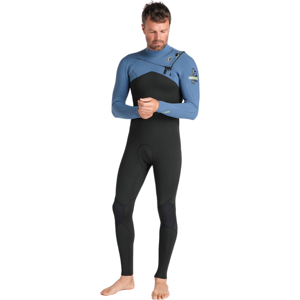 2026 C-Skins Mens Nuwave Session 3/2mm Chest Zip Wetsuit C-NSE32MCZ - Black / Steel Blue X / Lime